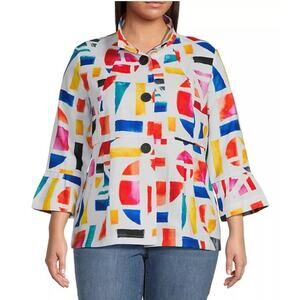 Ali Miles Textured Abstract Print Wire Collar Tunic Top Shirt Plus Sz 3X Artsy